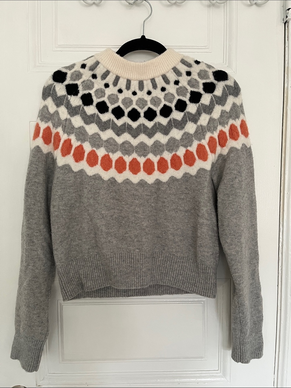Club Monaco Fair Isle Sweater, grey, white, coral